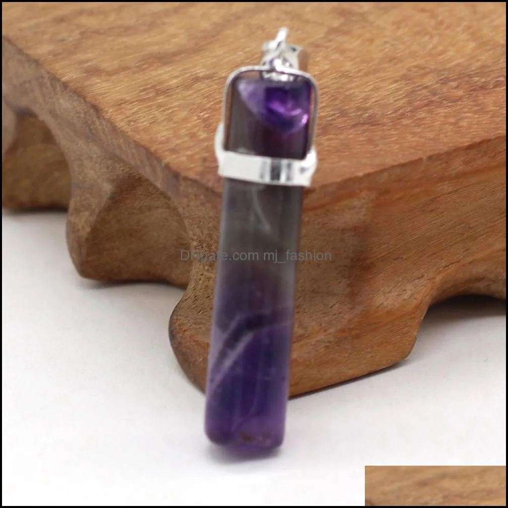 natural stone pendant cylinder column reiki healing chakra rose quartz amethysts point pendulo charms for necklace making