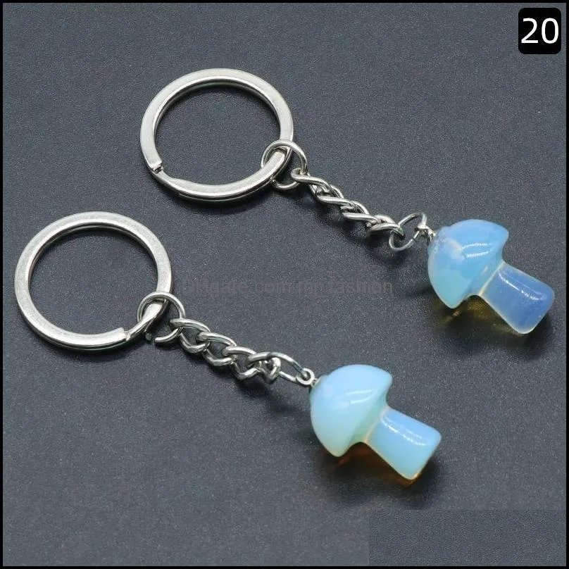 mix natural stone key chain ring mushroom pendant keychains cute mini statue charms keychain pendant lovely keyring for car bag