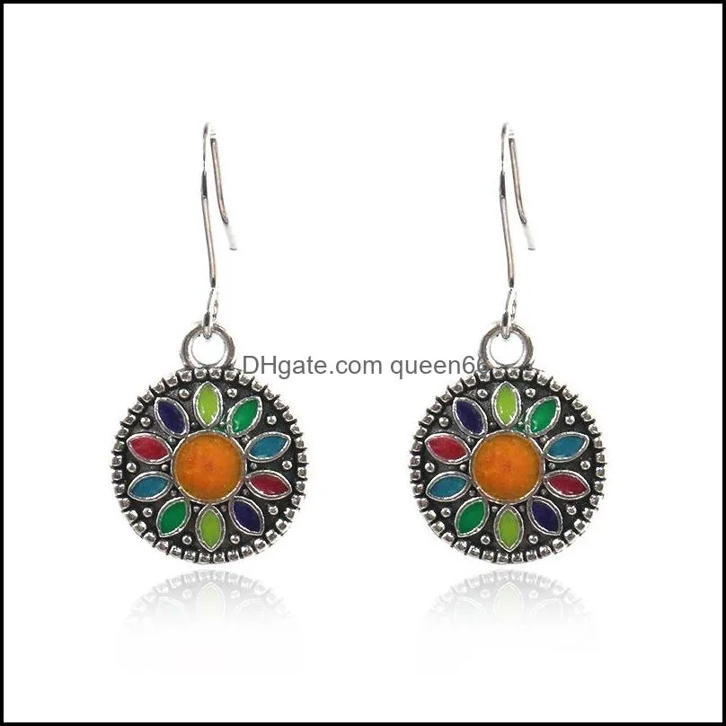 multicolor sun flower drop earrings women`s vintage stone circle ms. earrings ornaments charm party party gifts