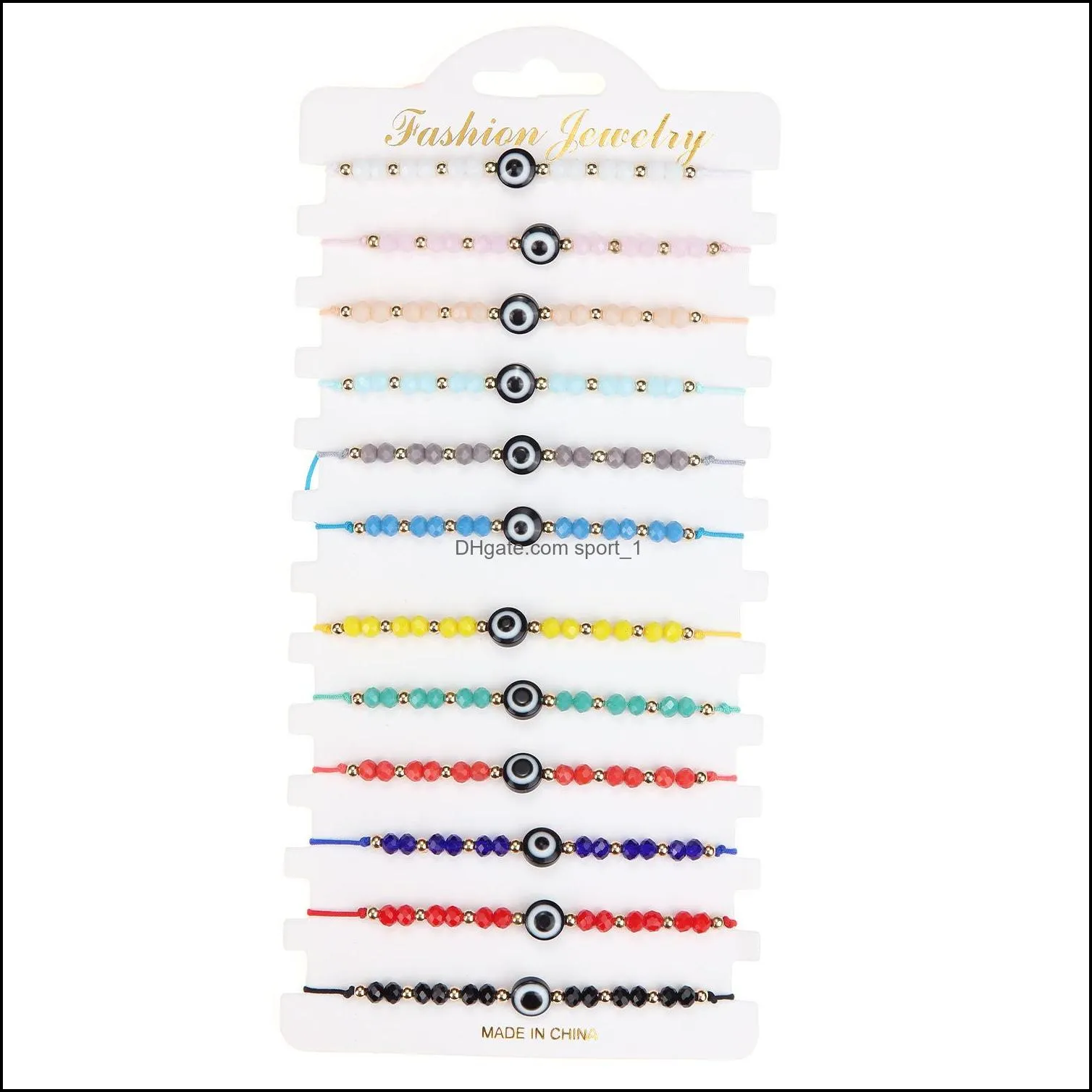 12pc/pack summer beach evil eye bracelet glass crystal seed bead friendship jewelry charm bracelets lovely women men friendship