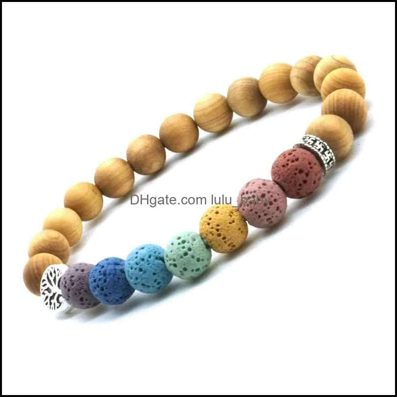 wooden beads tree of life 7 chakras strand bracelet lava stone  oil diffuser bracelets buddha energy yoga women men jewelry