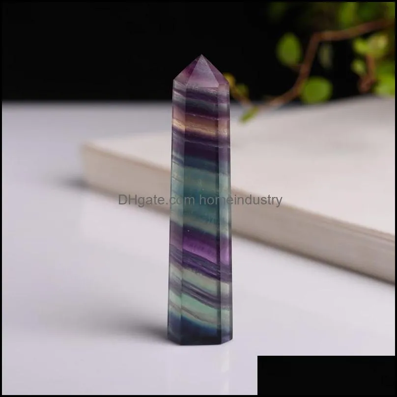 natural fluorite quartz crystal tower colorful striped point wand gift