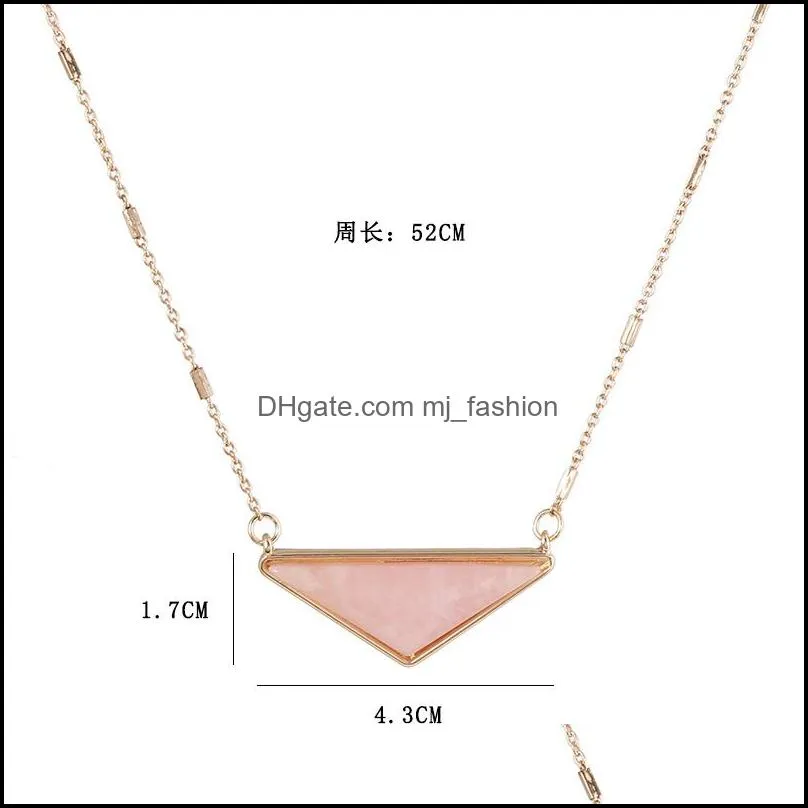 fashion pink triangle lapis lazuli turquoise rose quartz stone gold color statement necklace for women girl brand jewelry
