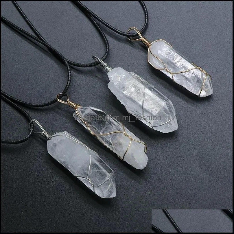 wire wrapped raw white stone healing crystal pillar pendant necklace jewelry women men pendants necklaces