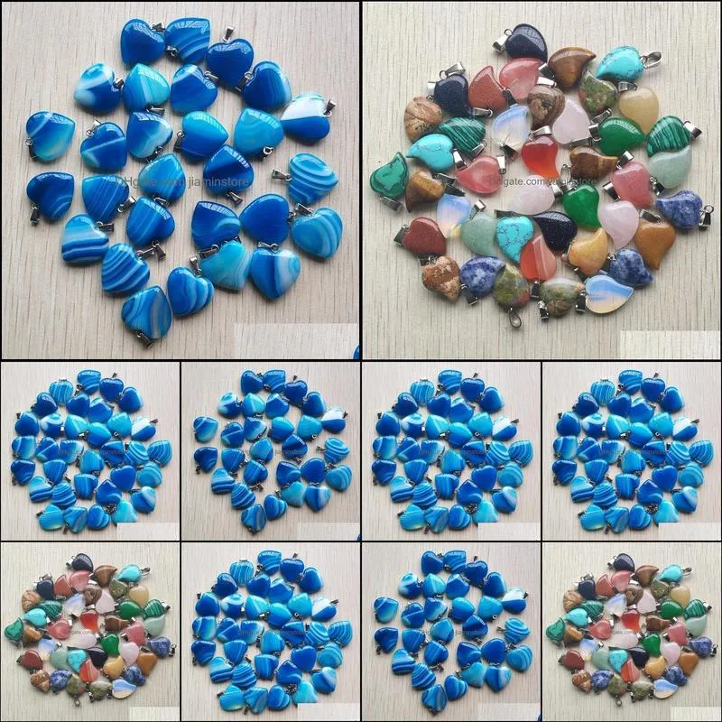 20mm blue stripe onxy dyed heart stone charms pendants for necklace jewelry making