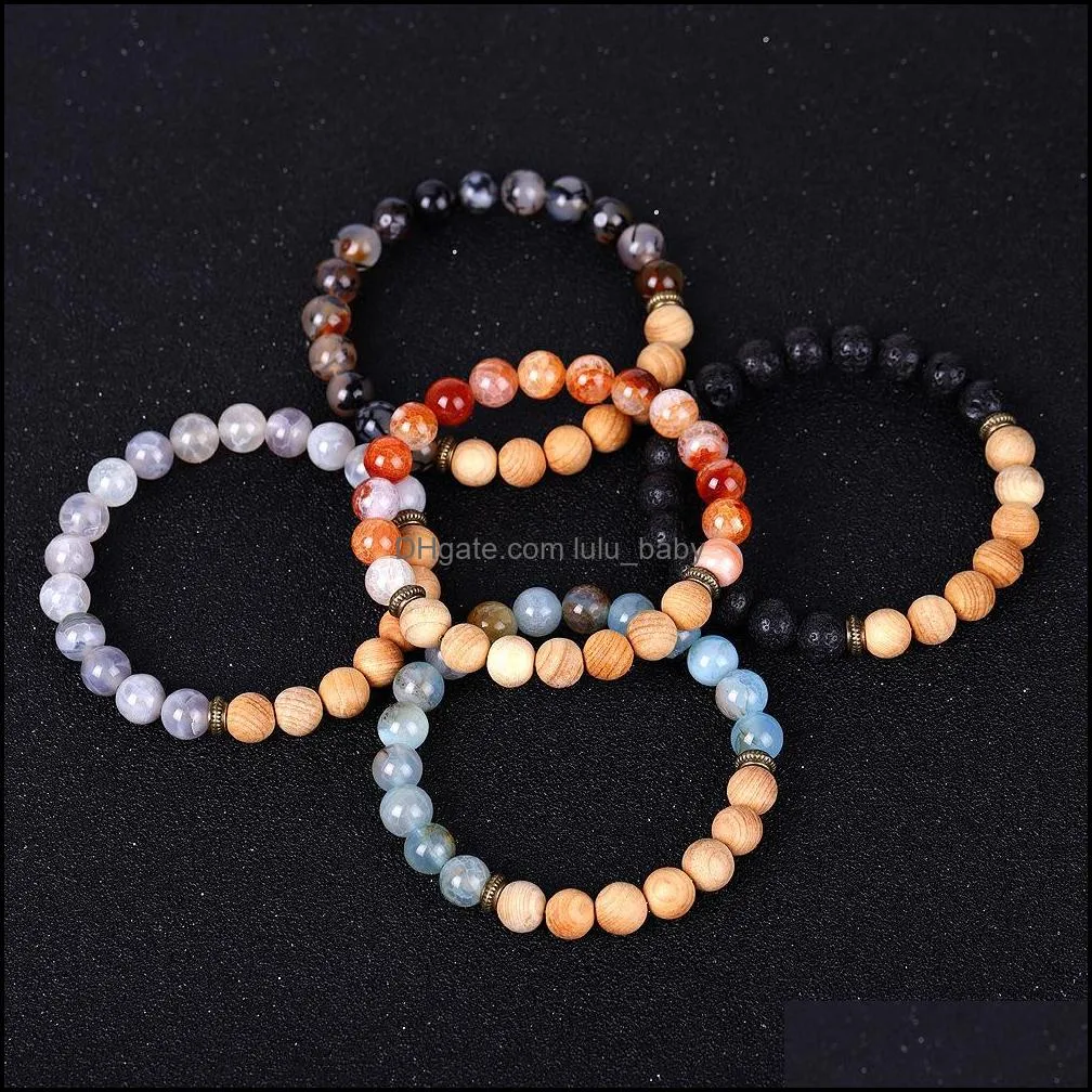 ice crack stone wooden beaded strand  oil diffuser bracelet balance yoga friendships jewelry for women men