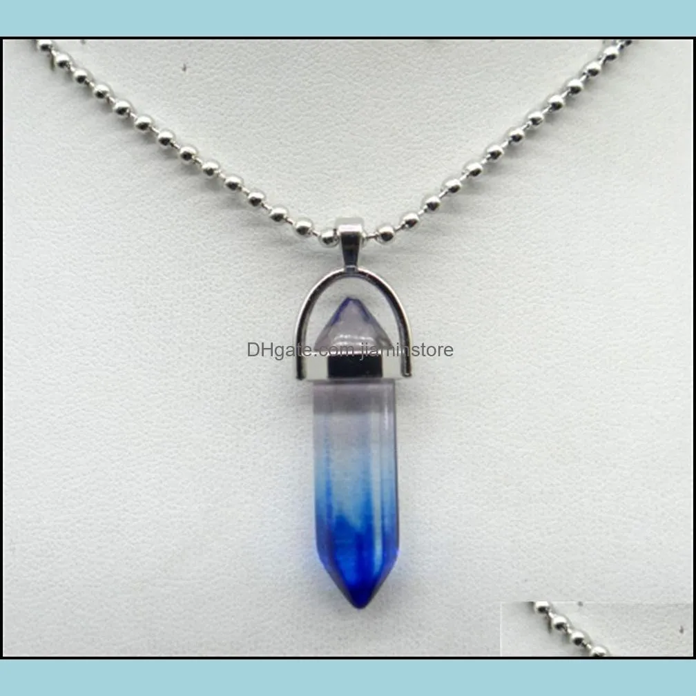 hexagonal colorful transparent glass crystal pendant stone jewelry making necklace accessories