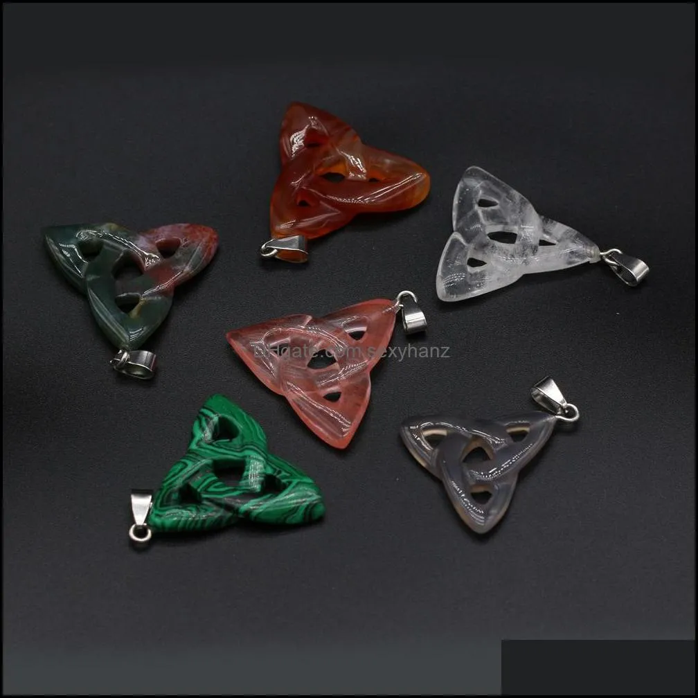 32x35mm triangle loop quartz stone pendant reiki healing crystal charms for necklace jewelry making