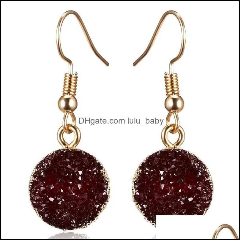 gold plated resin druzy drusy round charms earrings wholesale women jewelry for girls