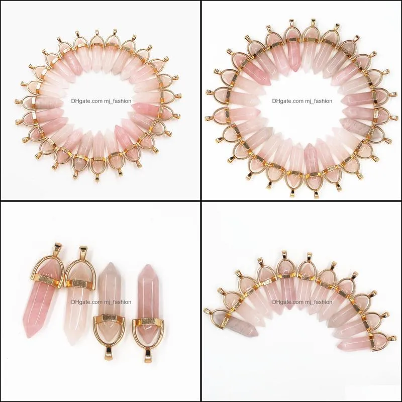 natural stone rose quartz pillar gold pendant fashion healing charms bullet pendulum necklace jewelry making wholesale
