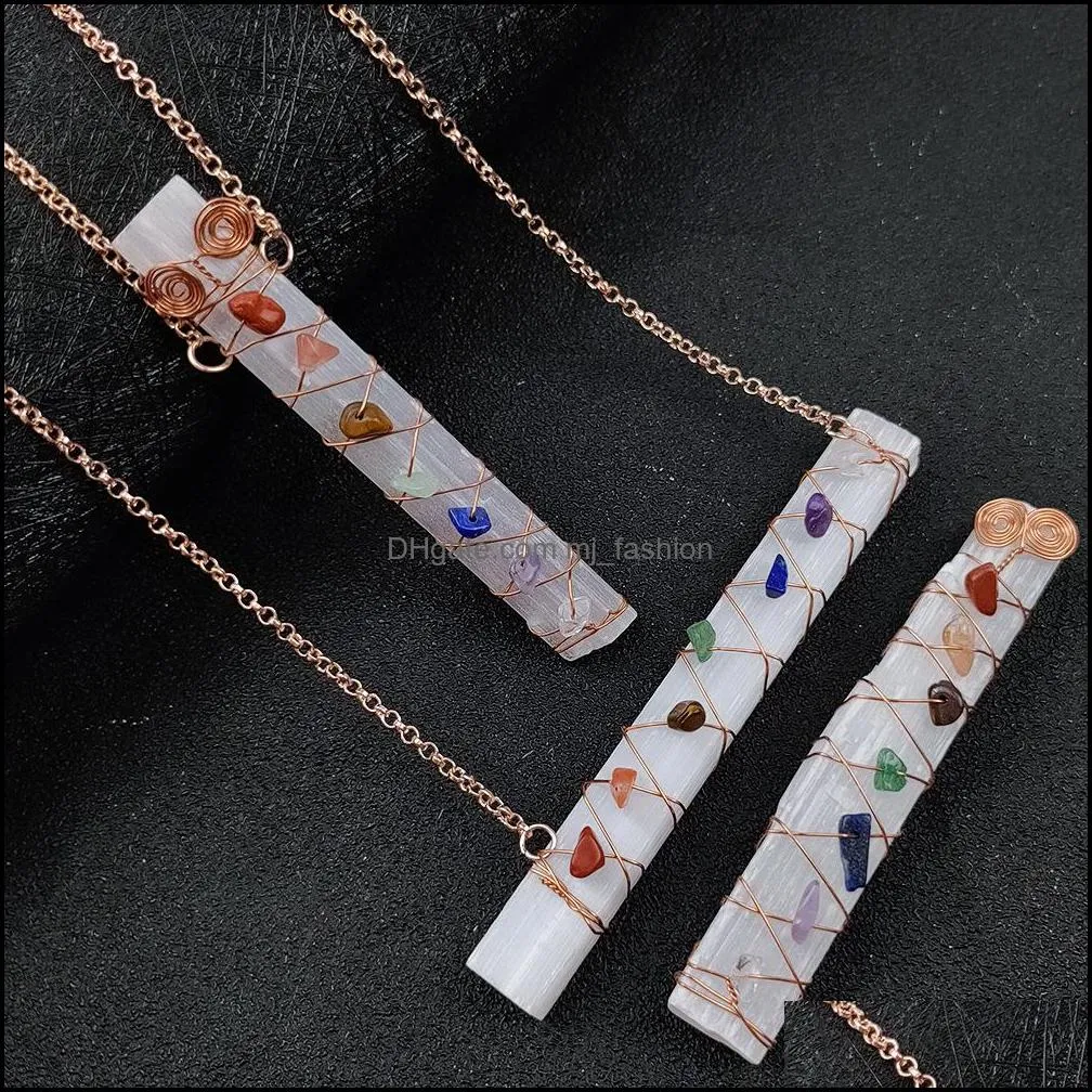 plaster pillar necklace reiki healing cystal seven chakra beads energy pendant charms necklaces pendulum amulet orgonite jewelry