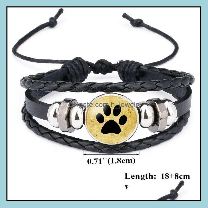 noosa 18mm snap buttons bracelet multilayer paw footprint braided leather bracelet for women men snaps jewelry