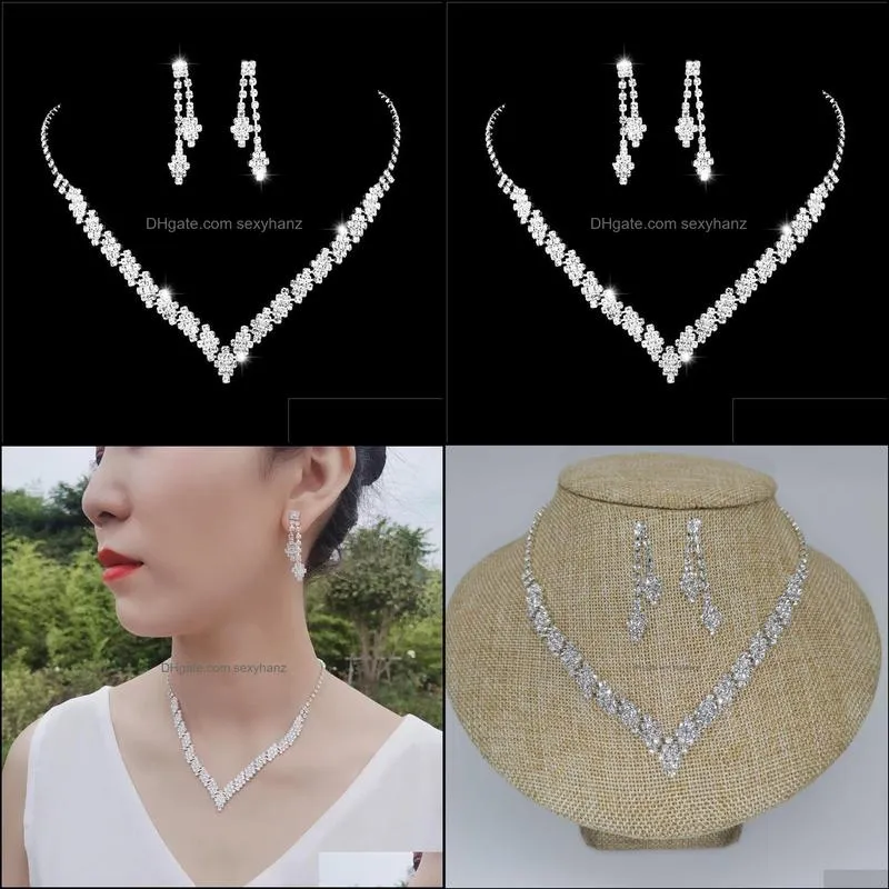 bridal wedding necklace earrings jewelry set claw zircon chain fashion women bridesmaid photography acc