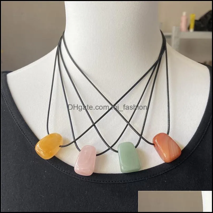 irregular stone beads pendant black rope chain healing crystal pendants necklace for women gift jewelry