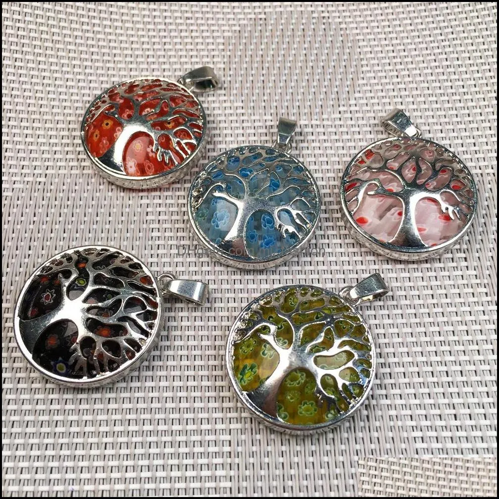 retro personality hollow peace tree pendant thousands flowers glass coloured glaze art style charms jewelry making for women men