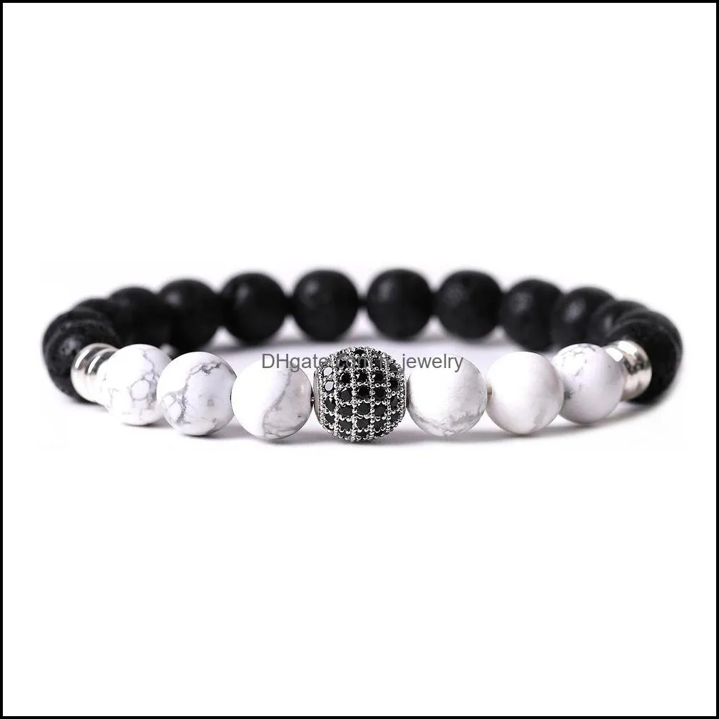 cz ball white turquoise stone beaded men handmade bracelet 8mm buddha lava beads bracelets women jewelry gift