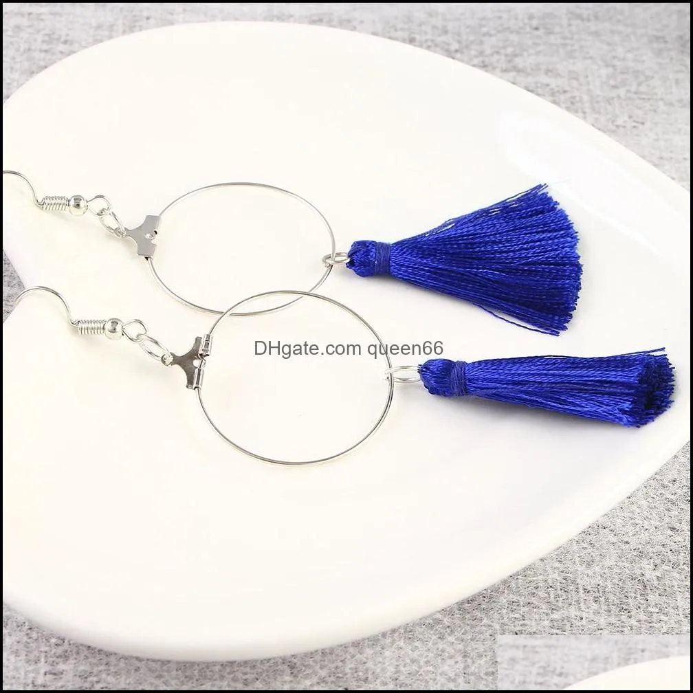 simple round tassel earrings ring pendant earrings ladies intellectual elegant stainless steel valentine`s day gifts