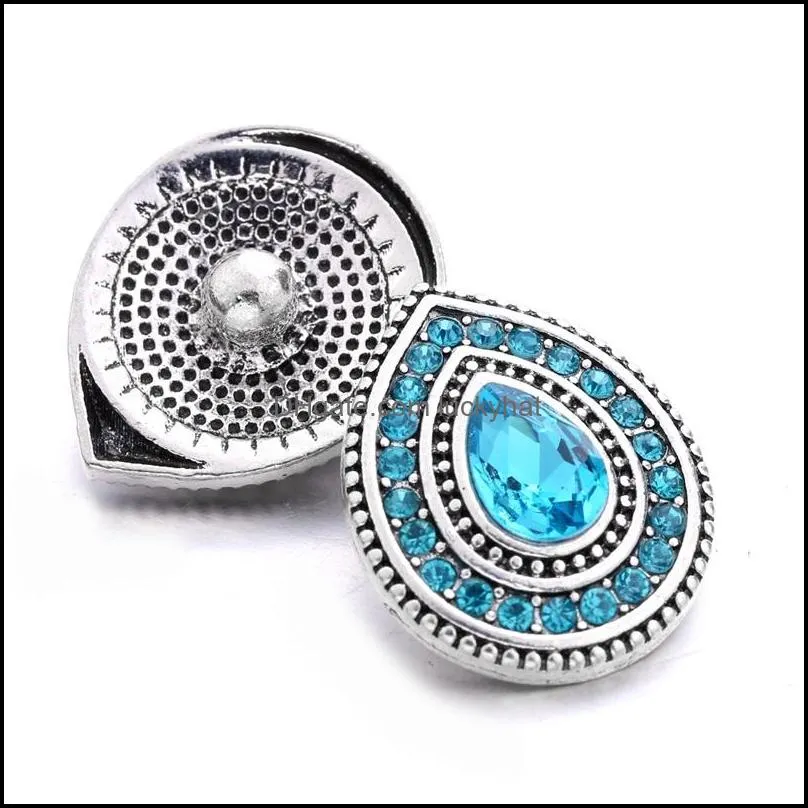 rhinestone gadget clasps water drop 18mm snap button charms for snaps diy jewelry findings suppliers gift