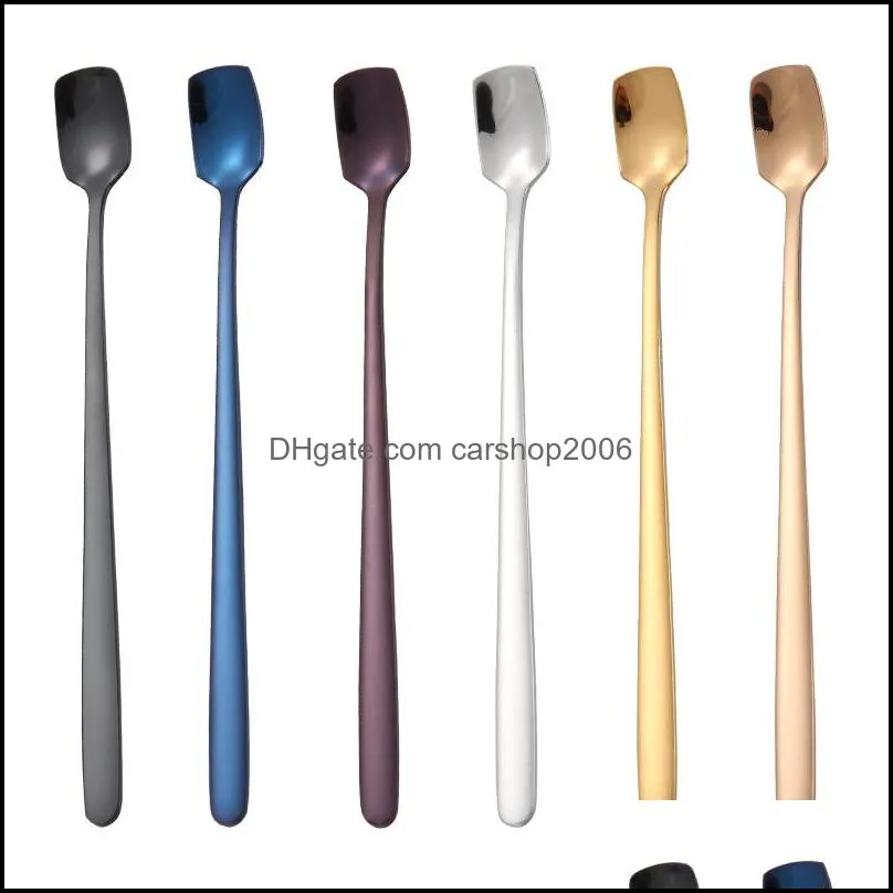 stainless steel long handle scoops colourful square head spoon teacup coffee ice cream tableware stirring ladle new arrival 2 8xh g2