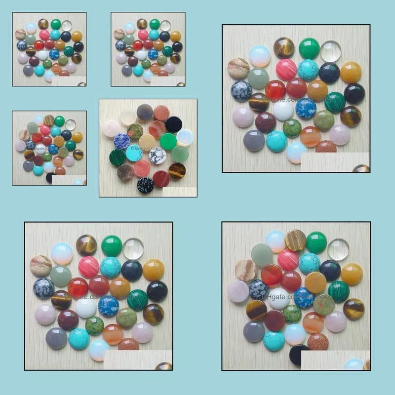 18mm assorted natural stone flat base round cabochon green pink cystal loose beads for necklace earrings jewelry & clothes accessories making