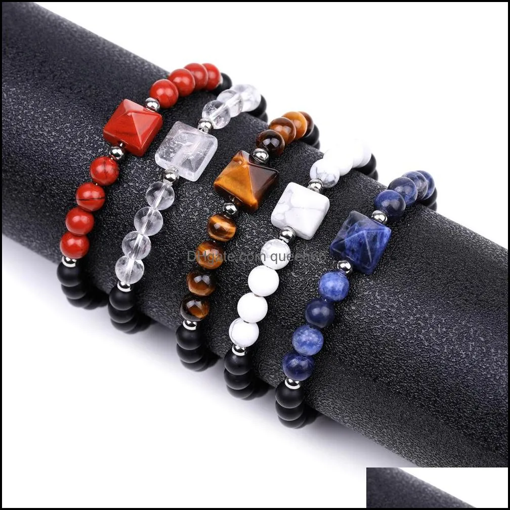 handmade gemstone matte black onyx bead strand chakra bracelet for men women healing crystal 10mm pyramid beads bangle jewelry