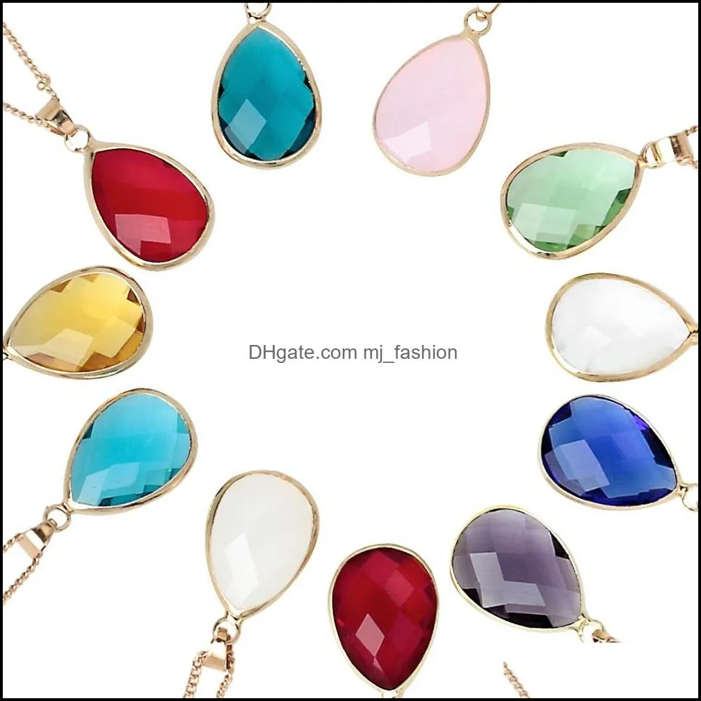 12 colors birthstone water drop pendant teardrop glass crystal charm necklace women jewelry