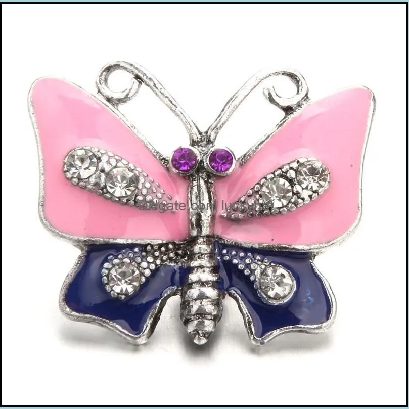 rhinestone gadget butterfly 18mm snap button clasp charms for snaps diy jewelry findings suppliers gift