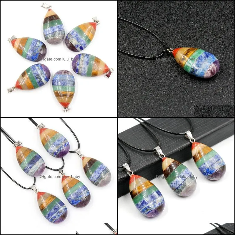 natural 7 chakra healing amethyst quartz stone pendant waterdrop rainbow crystal necklace jewelry for women men