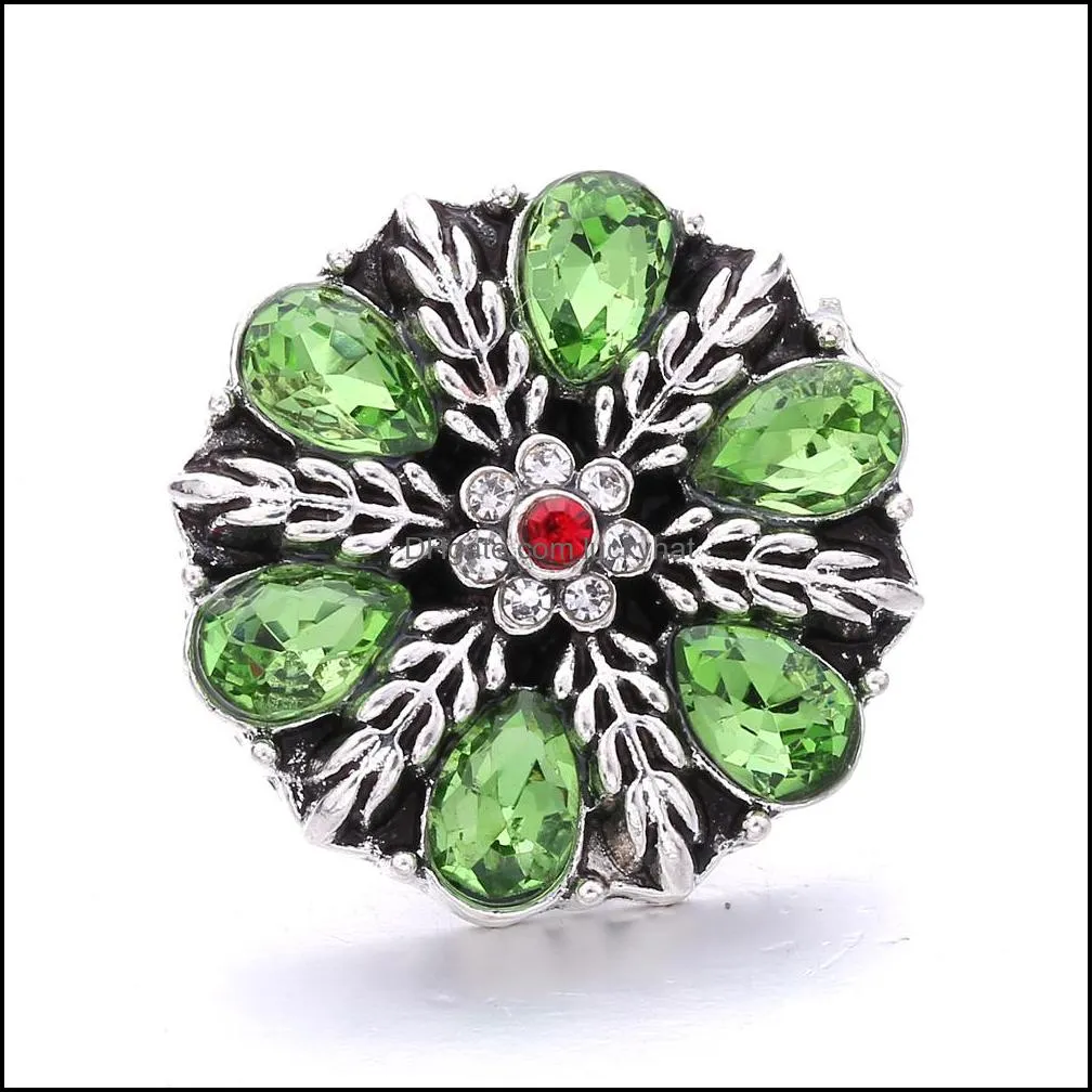 wholesale green flower rhinestone ginger snap button clasp jewelry findings women men zircon charms 18mm metal snaps buttons factory