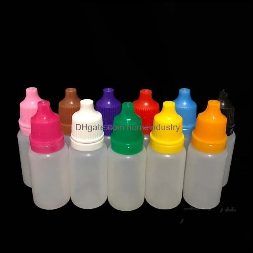 colorful 5ml 10ml 15ml 20ml 30ml 50ml empty e liquid plastic dropper storage bottles child proof bottle caps and needle tips dhl free 859