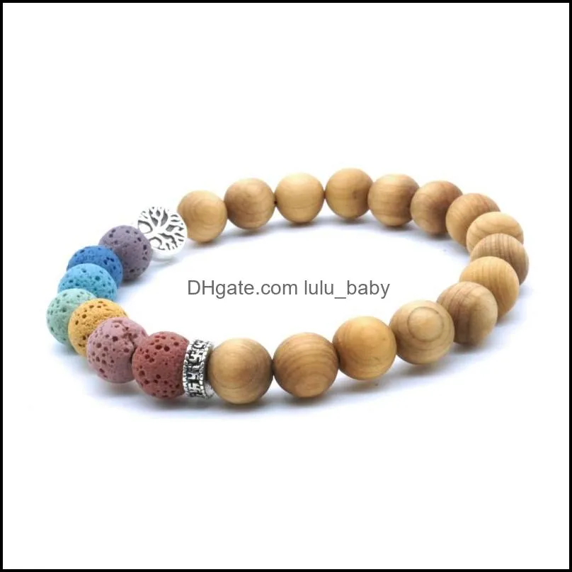 wooden beads tree of life 7 chakras strand bracelet lava stone essential oil diffuser bracelets buddha energy yoga women men jewelry