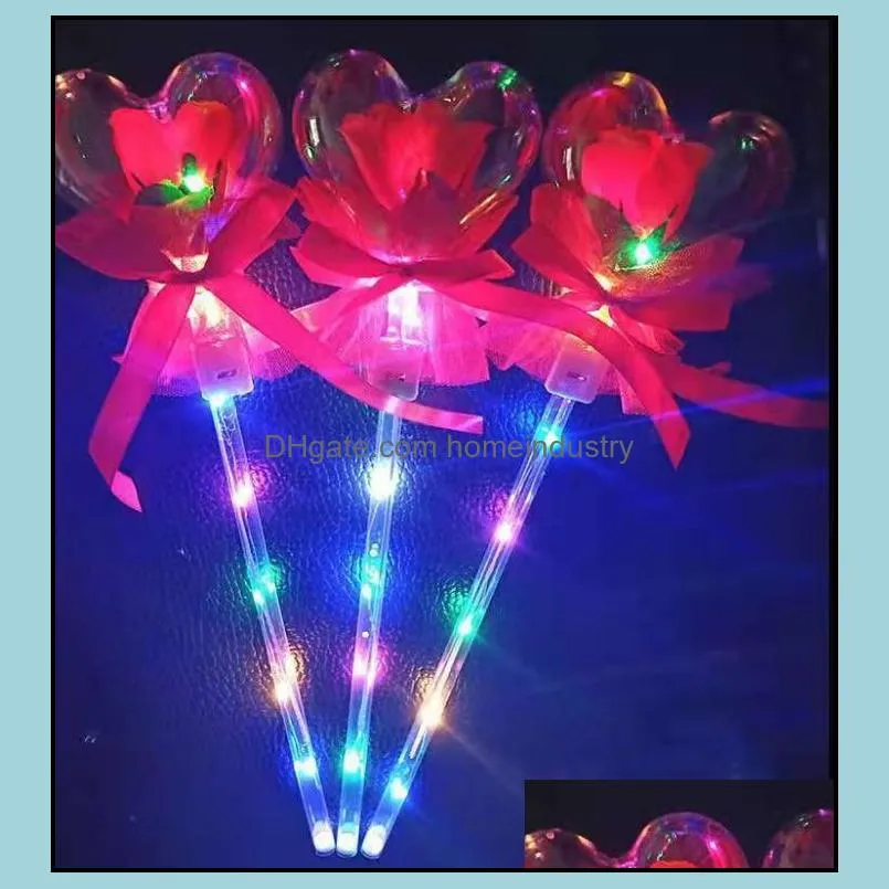 led party favor decoration light up glowing red rose flower wands bobo ball stick for wedding valentine`s day atmosphere decor
