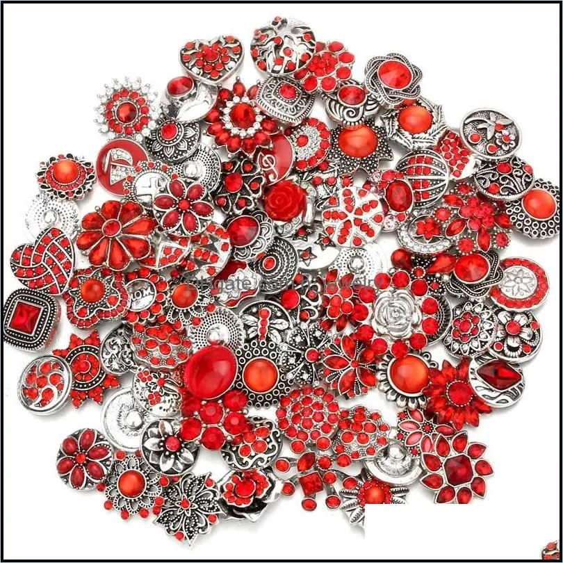 mixture rhinestone snap button blue red pink white zircon charms jewelry findings 18mm metal snaps buttons diy bracelet jewellery