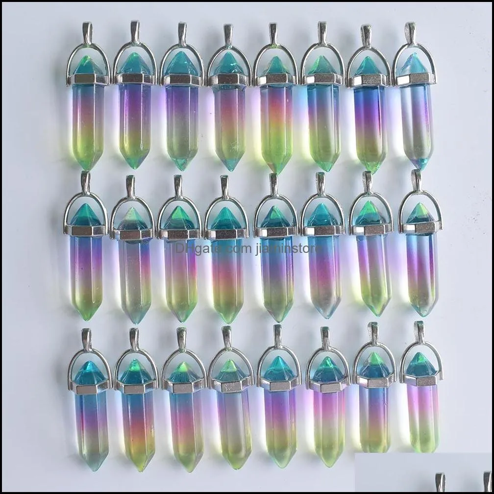 fashion colorfull glass flower hexagonal column charm pillar point handmade pendant for jewelry pendants necklace making wholesale