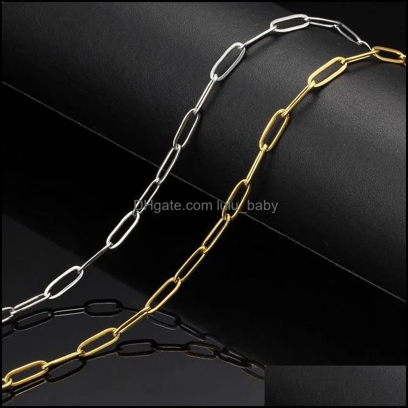 hip hop stainless steel 3.5mm 4.0mm rectangle chain women`s choker necklace for men hiphop jewelry gift