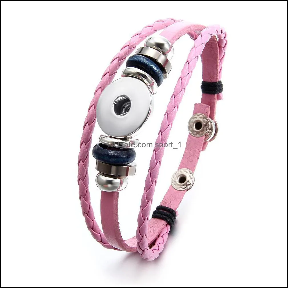 spring pu leather multilayer braided 18mm snap button bracelet colorful black white women men punk bangle noosa sh001