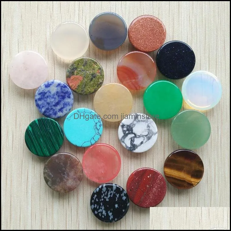 20mm assorted natural stone flat base round cabochon green pink cystal loose beads for necklace earrings jewelry & clothes accessories making