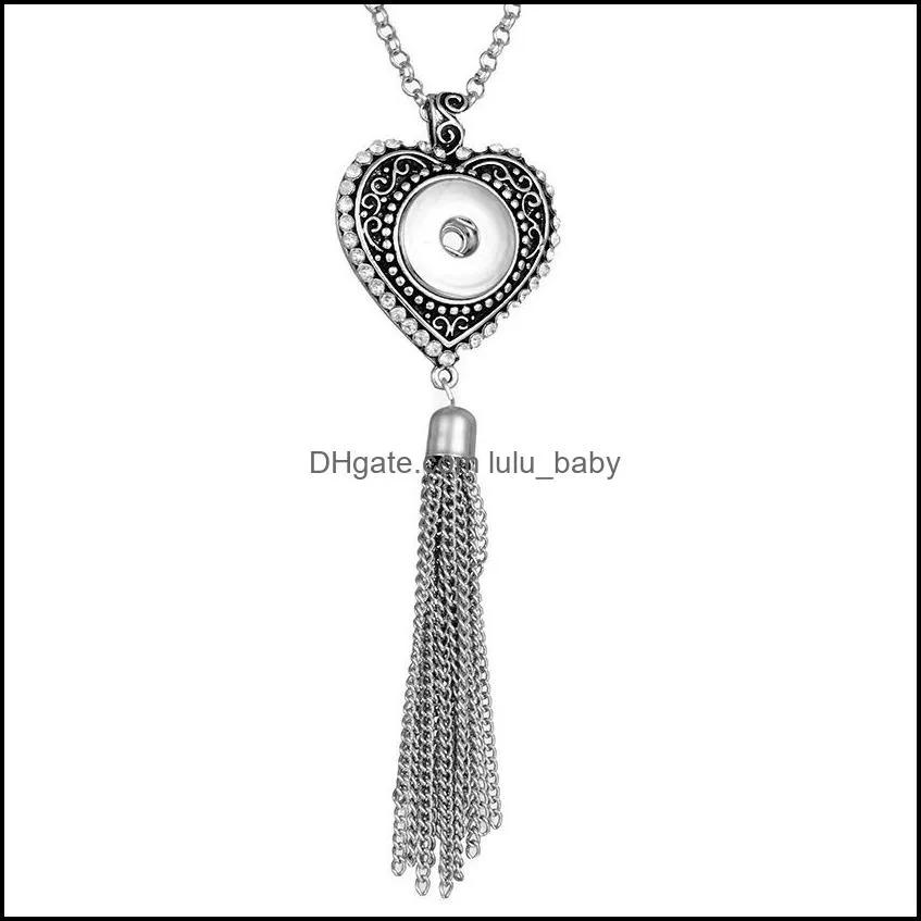 fashion heart crystal tassel necklace 18mm ginger snap pendant necklaces for women jewelry gifts