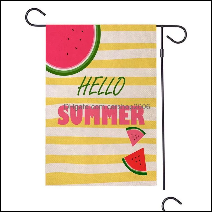 fruit pattern flax hello summer watermelon lemon pineapple double side printed garden flag decoration 1933 v2