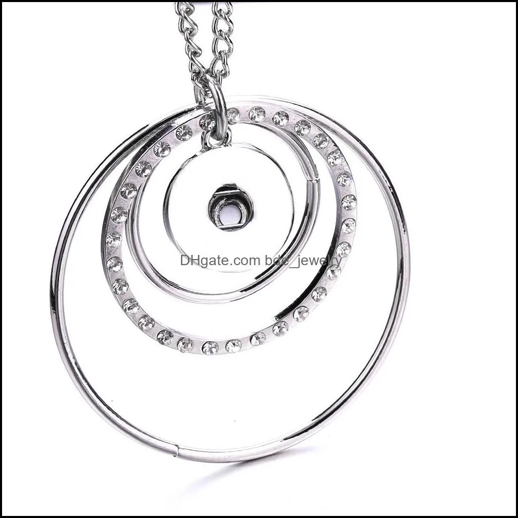 snap button jewelry three big circle rose gold silver rhinestone pendant fit 18mm snaps buttons necklace for women men noosa d348