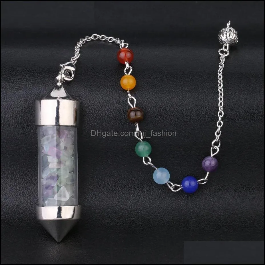 glass mini wishing bottle pendant seven chakra divination dowsing cone point pendulum yoga pendants amulet wicca pendulo meditation for men