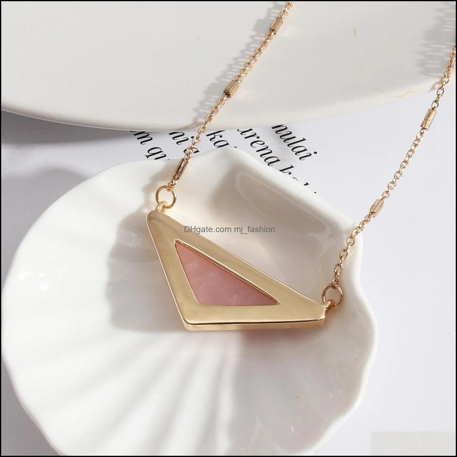 fashion pink triangle lapis lazuli turquoise rose quartz stone gold color statement necklace for women girl brand jewelry