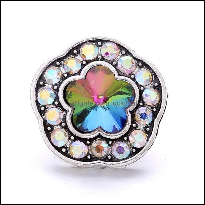 wholesale trendy crystal rhinestone snap buttons clasp 18mm metal decorative colorful zircon button charms for diy snaps jewelry findings factory