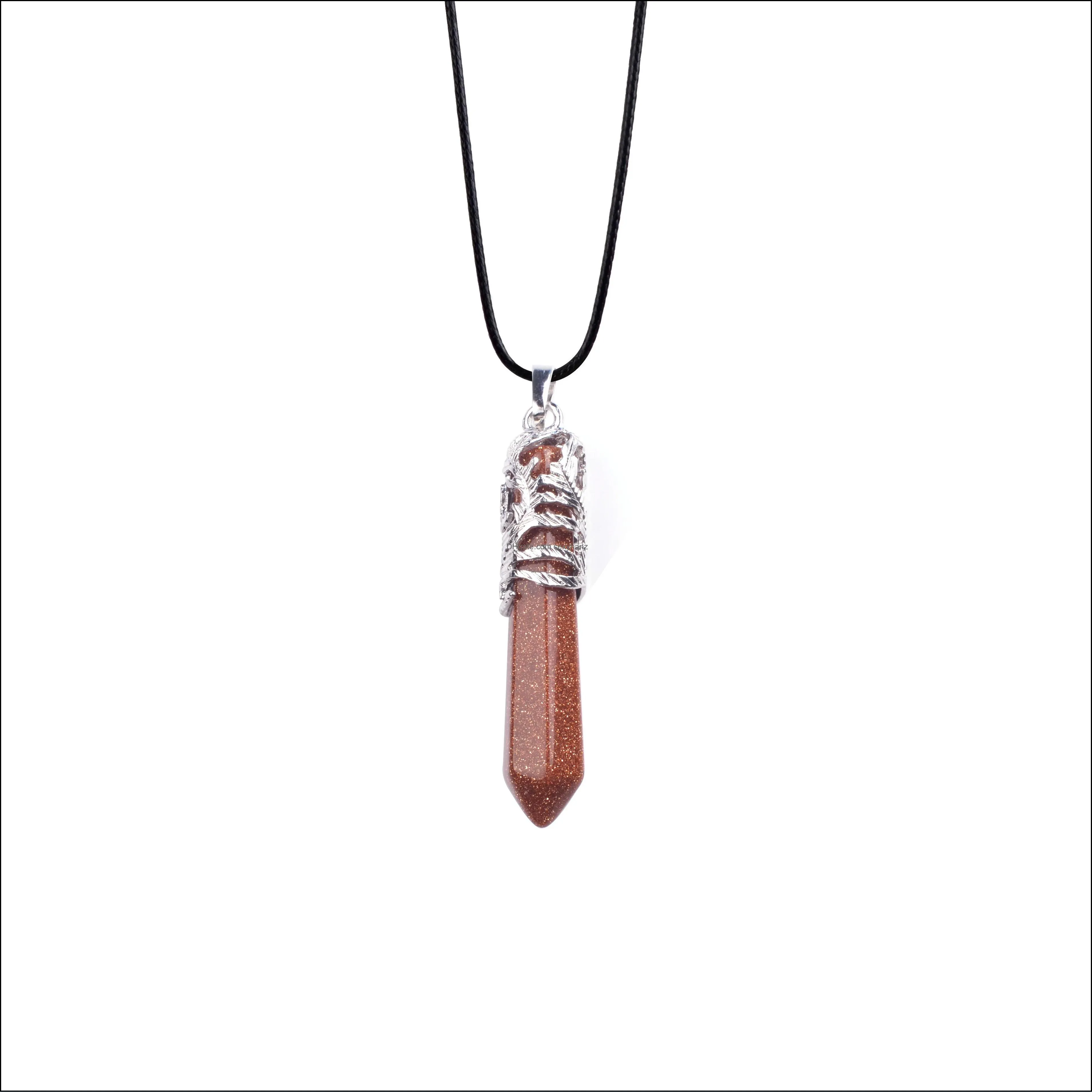 hexagonal column gemstone pendant six pyramid column pendant necklace healing chakra crystal stone men and women spirit energy