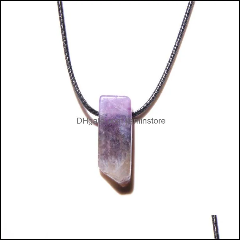 healing irregular stone rectangle bar crystal quartz opal pendant & necklace leather chains for men women fashion jewelry
