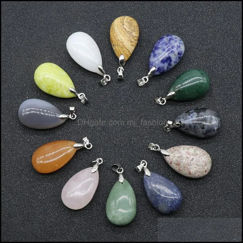 12 colors reiki healing jewelry water drop natural stone necklace quartz lapis opal pink crystal pyramid pendant amethyst necklaces