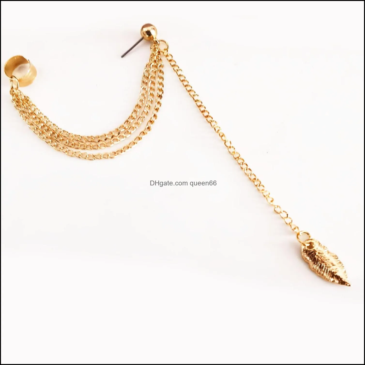 women girl charm stylish punk rock leaf chain tassel dangle ear cuff wrap earring sterling and golden jewelry