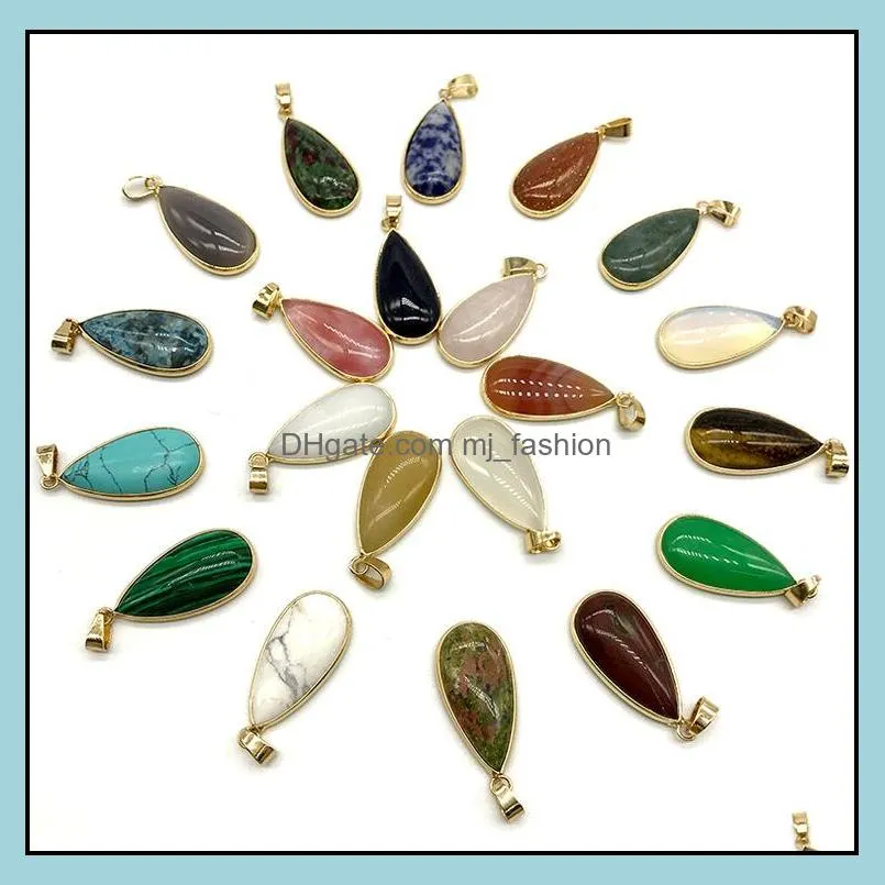 reiki healing jewelry waterdrop natural stone pendant quartz lapis opal pink crystal pendants diy earrings necklaces women