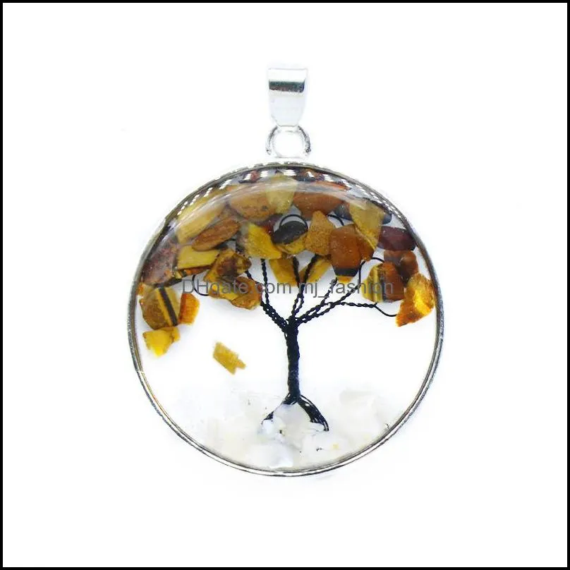 tree of life pattern reiki healing crystal pendant energy round edged broken stone quartz rope necklaces fashion women men jewelry
