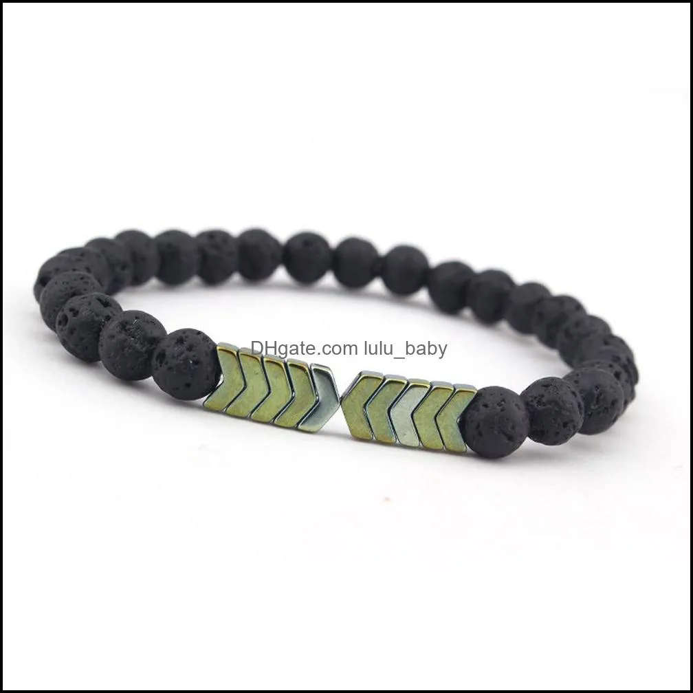 fashion arrowhead charms black lava stone beads elastic bracelet  oil diffuser bracelet hand strings jewelry